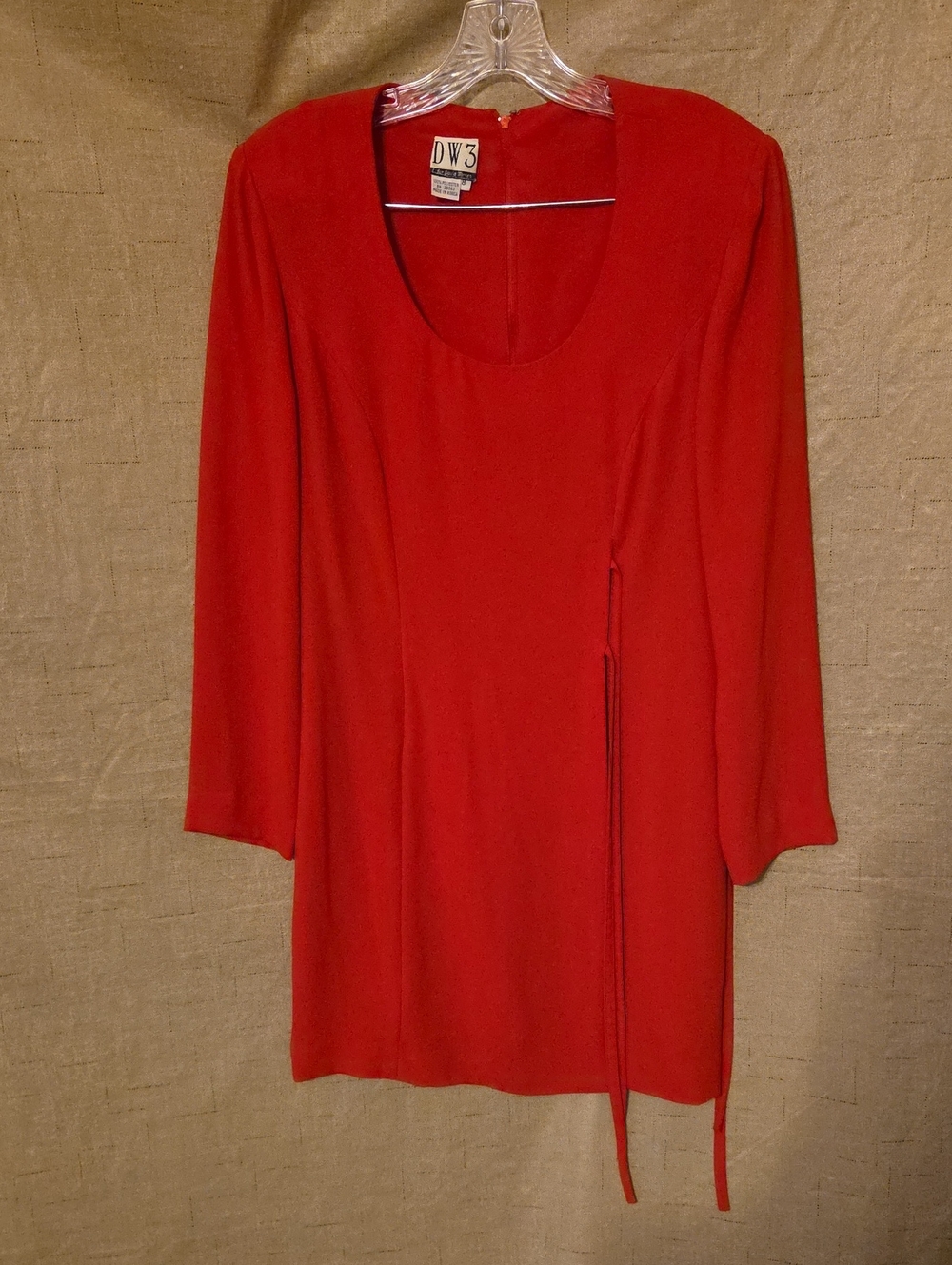 Vintage DW3 Red Women's Long Sleeve Scoop Neck Dress and Skirt